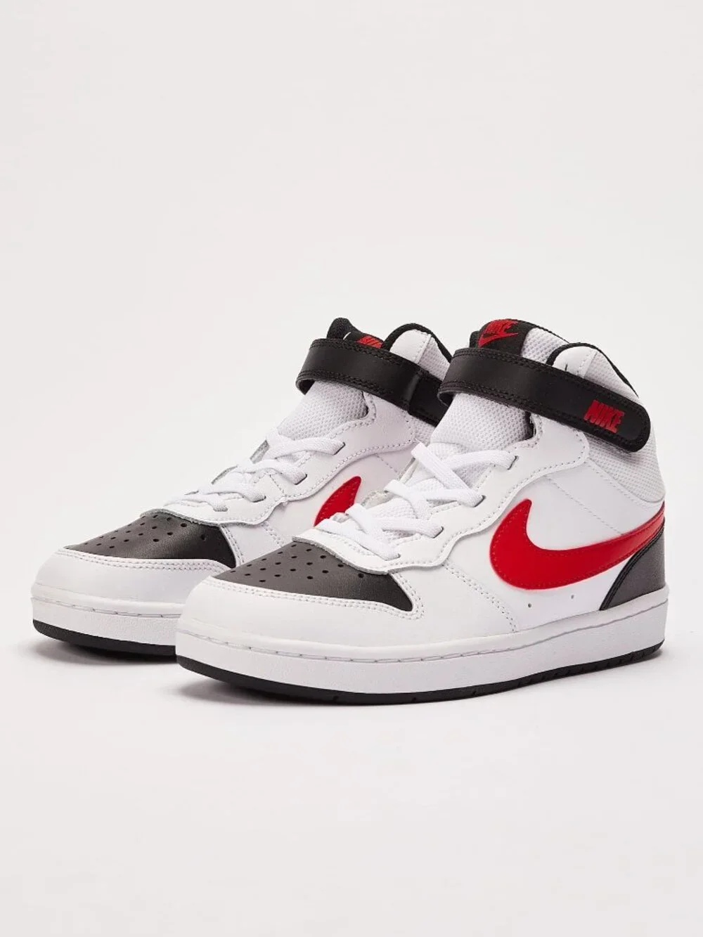 BRAND NEW NIKE Court Borough Mid 2Velcro 'White Black University Red' SIZE 1.5Y